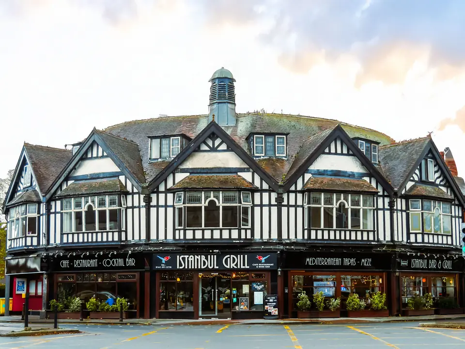 The Tudor-style corner building of Istanbul Grill on Gatley Road, Cheadle