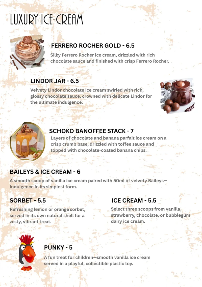 Desserts printed menu, page 2 of 2