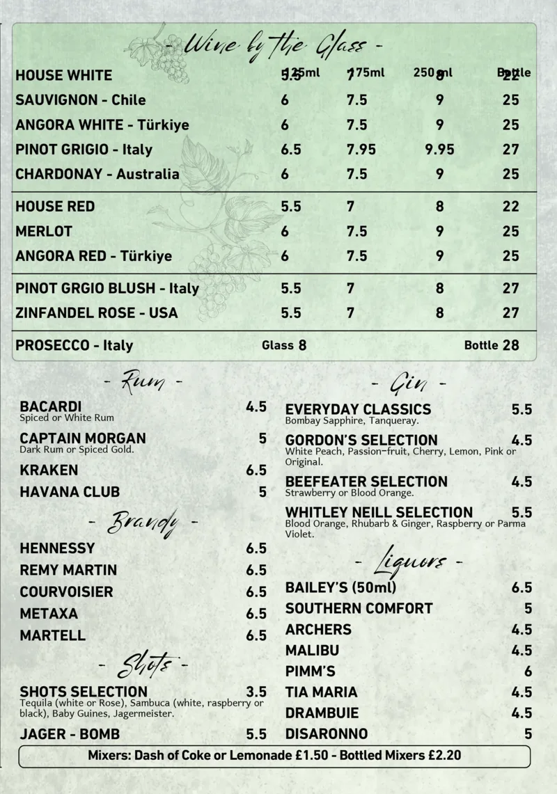 Drinks & cocktails printed menu, page 2 of 3