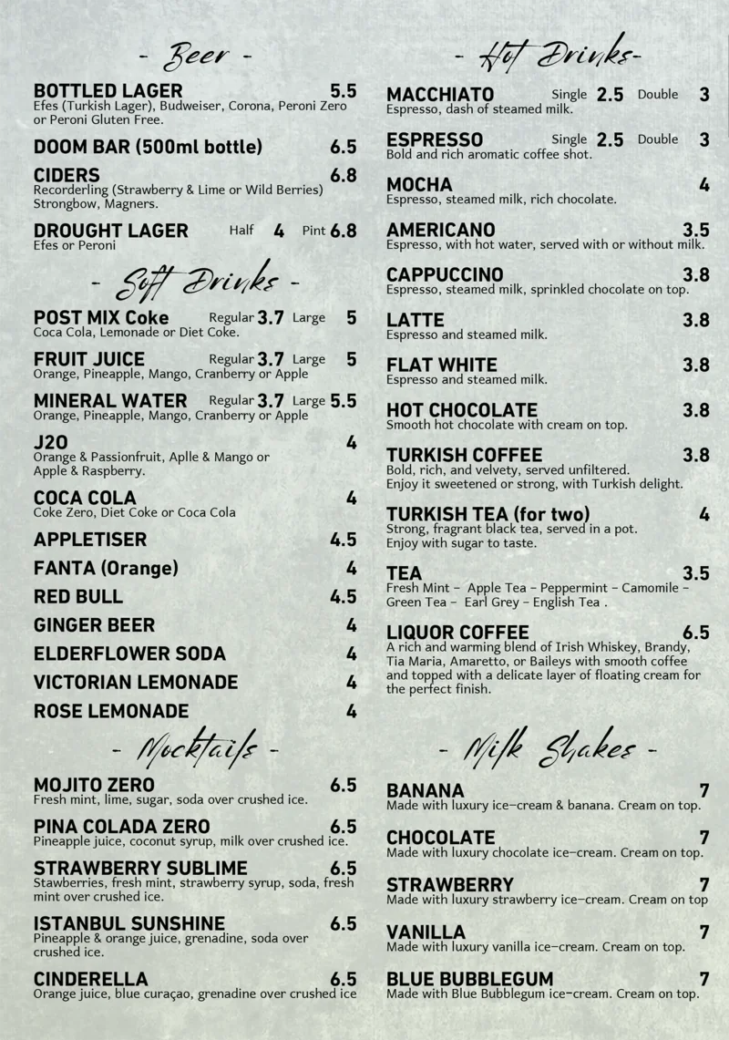 Drinks & cocktails printed menu, page 3 of 3